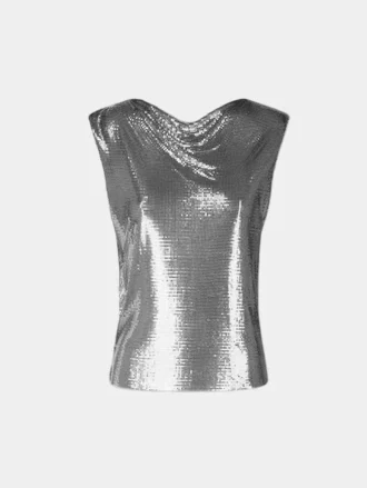 シルバーのミニメッシュトップス